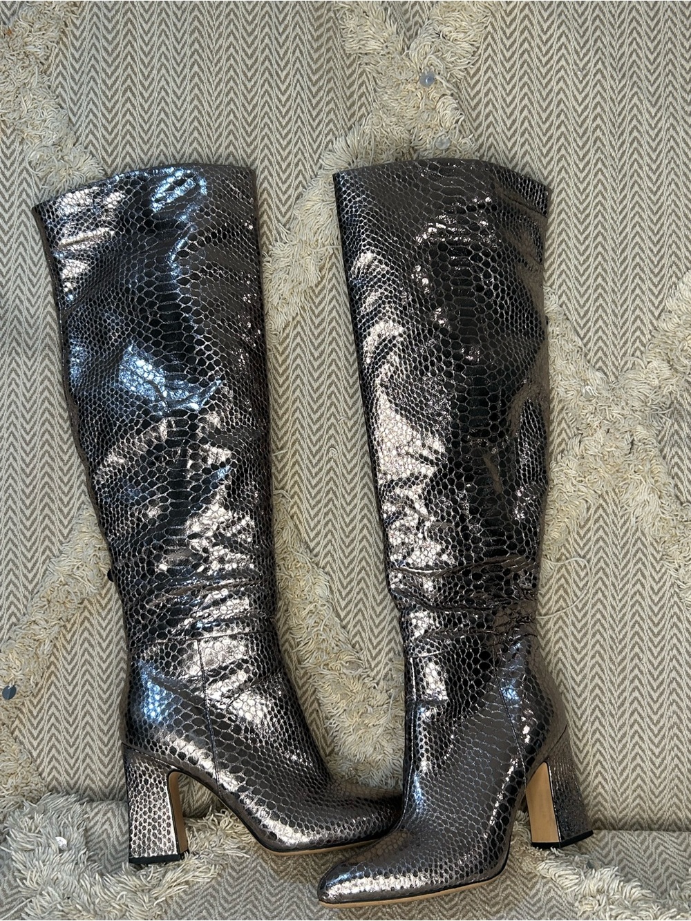 Michael Shannon Metallic Black Snake-Embossed Over-the-Knee Boots